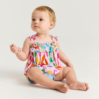 Bamboo Bow Strap Ruffle Top & Bloomer Set - Luella (Leopard) Posh Peanut Size: 3-6 Months
