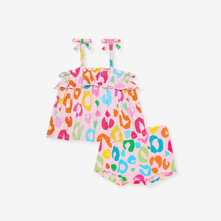 Bamboo Bow Strap Ruffle Top & Bloomer Set - Luella (Leopard) Posh Peanut Size: 3-6 Months