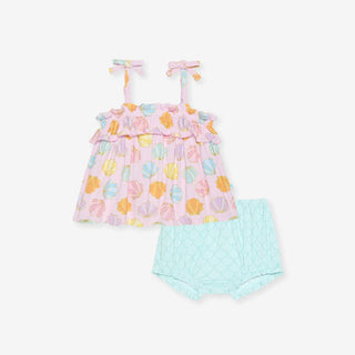 Bamboo Bow Strap Ruffle Top & Bloomer Set - Shelly Pink (Seashells) Posh Peanut Size: 3-6 Months