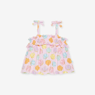 Bamboo Bow Strap Ruffle Top & Bloomer Set - Shelly Pink (Seashells) Posh Peanut Size: 3-6 Months