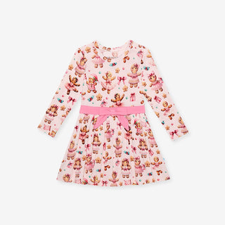 Bamboo Bow Twirl Bodysuit Dress - Ginger Posh (Gingerbread Cookies) Posh Peanut Size: 0-3 Months