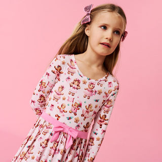 Bamboo Bow Twirl Dress - Ginger Posh (Gingerbread Cookies) Posh Peanut Size: 2T