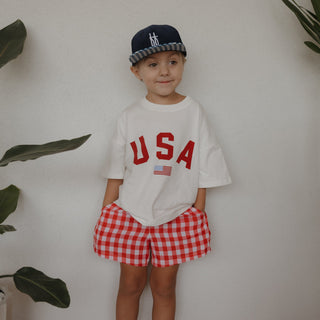 Child Boxer Shorts - Scarlet Gingham forever french baby Size: 0-3 Months