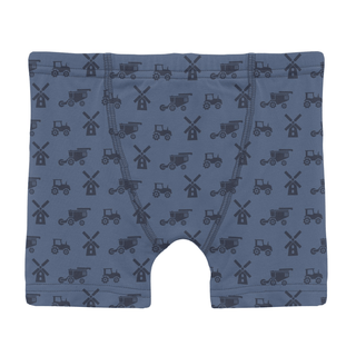 Bamboo Boxer Brief - Denim Tractors & Windmills KicKee Pants Size: 2T-3T