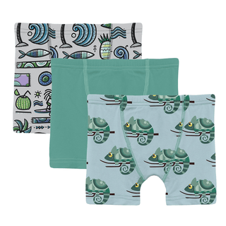 Bamboo Boxer Briefs (Set of 3) - Dove Surf, Shore with Pistachio & Spring Sky Chameleon Boys Underwear KicKee Pants Size: 2T-3T