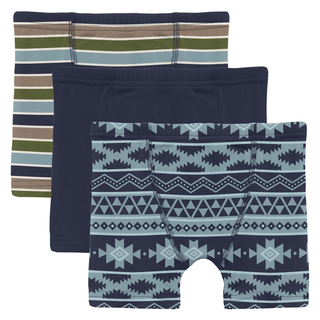 Bamboo Boxer Briefs (Set of 3) - Fall Vibes Stripe, Peacoat & Peacoat Mayan PrintKicKee PantsSize: 2T-3T