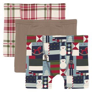 Bamboo Boxer Briefs (Set of 3) - Fireside Plaid, Portabella & Peacoat Mod Christmas KicKee Pants Size: 2T-3T