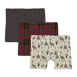 Bamboo Boxer Briefs (Set of 3) - Natural Forest Moose, Midnight & Winter Lodge Plaid