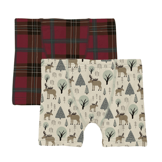 Bamboo Boxer Briefs (Set of 2) - Natural Forest Moose & Winter Lodge Plaid