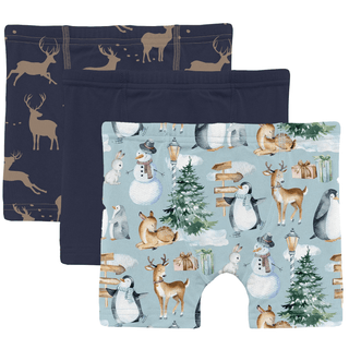Bamboo Boxer Briefs (Set of 3) - Peacoat Elk, Peacoat & Spring Sky Winter Woodland KicKee Pants Size: 2T-3T