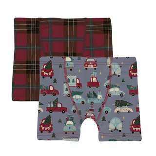 Bamboo Boxer Briefs (Set of 2) - Winter Lodge Plaid & Moonlight Christmas Cars and Trucks