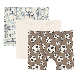 Bamboo Boxer Briefs (Set of 3) - Natural Sports Gear, Natural & Portabella Soccer KicKee Pants Size: 2T-3T