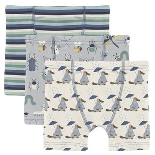 Bamboo Boxer Briefs (Set of 3) - Dove Bugs, Denim Stripe & Natural Rainy Day Platypus KicKee Pants Size: 2T-3T