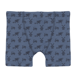 Bamboo Boxer Briefs (Set of 3) - Natural Grazing Cows, Denim Stripe & Denim Tractors & Windmills KicKee Pants Size: 2T-3T