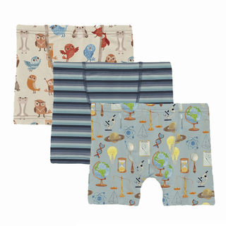 Bamboo Boxer Briefs (Set of 3) - Spring Sky Science, Natural Owls & Moonlight Bay Stripe