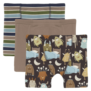 Bamboo Boxer Briefs (Set of 3) - Fall Vibes Stripe, Portabella & Midnight Monsters Under the Bed KicKee Pants Size: 2T-3T