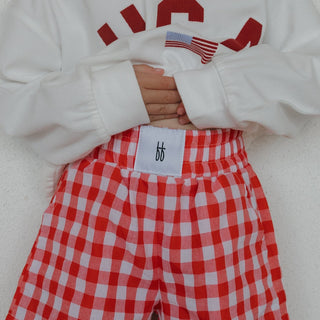 Child Boxer Shorts - Scarlet Gingham forever french baby Size: 0-3 Months