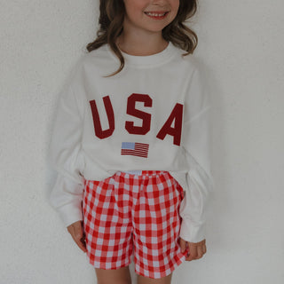 Child Boxer Shorts - Scarlet Gingham forever french baby Size: 0-3 Months