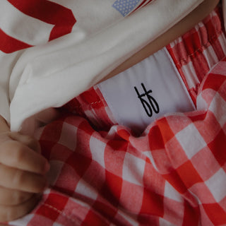 Child Boxer Shorts - Scarlet Gingham forever french baby Size: 0-3 Months