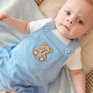 French Terry Overall Bubble Romper - Baby Bear Blue
