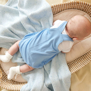 French Terry Overall Bubble Romper - Baby Bear Blue