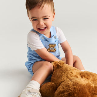 French Terry Overall Bubble Romper - Baby Bear Blue