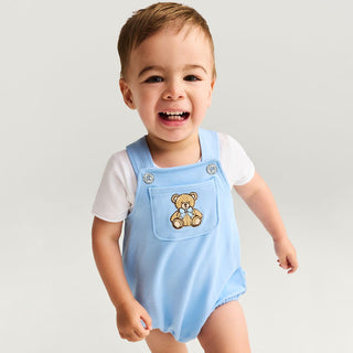 French Terry Overall Bubble Romper - Baby Bear Blue