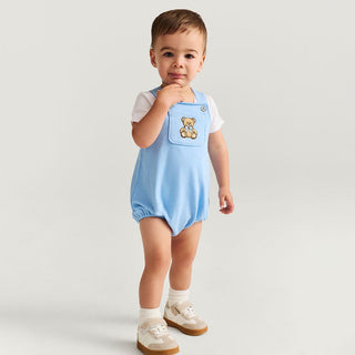 French Terry Overall Bubble Romper - Baby Bear Blue