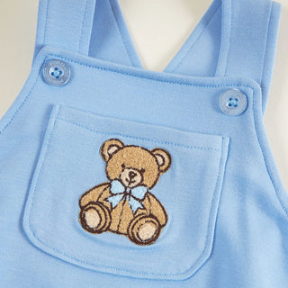 French Terry Overall Bubble Romper - Baby Bear Blue