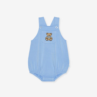 French Terry Overall Bubble Romper - Baby Bear Blue