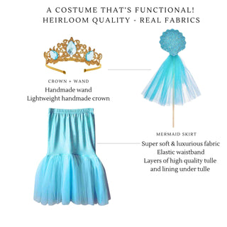 Bailey and Ava Mermaid Tail Skirt, Crown & Wand Set - Turquoise | Baby Riddle