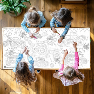 Monster Truck Coloring Tablecloth Party Supplies Creative Crayons Workshop Style: Personalized