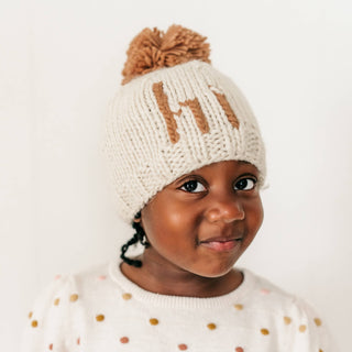 Hi. Pecan Hand Knit Beanie Hat for Baby Huggalugs Size: XS (newborn)