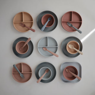 Silicone Feeding Spoons 2-Packsilicone tablewareMushieColor: Cambridge Blue/Shifting Sand