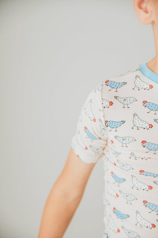 Bamboo Short Sleeve Pajama Set - Latte Chickens