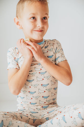 Bamboo Short Sleeve Pajama Set - Latte Chickens