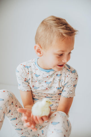 Bamboo Short Sleeve Pajama Set - Latte Chickens
