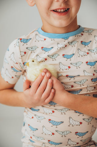 Bamboo Short Sleeve Pajama Set - Latte Chickens