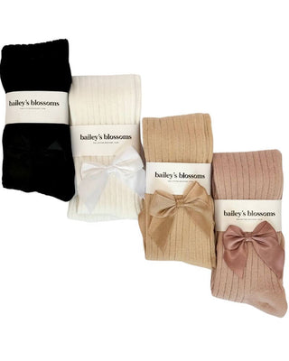 Collette Ribbed Satin Bow TightsAccessoriesBailey's BlossomsSize: X-Small (0-12months)Color: Black