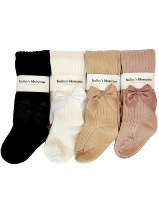 Collette Ribbed Satin Bow TightsAccessoriesBailey's BlossomsSize: X-Small (0-12months)Color: Black