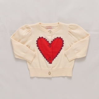 Cotton Long Sleeve Constance Sweater - Scalloped Heart Pink Chicken Size: 2T