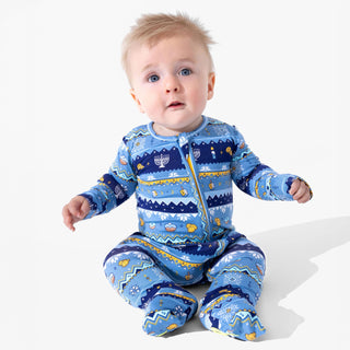Bamboo Convertible Footie - Hanukkah Fair Isle Bellabu Bear Size: 0-3 Months