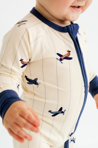 Bamboo Convertible Footie Romper - Airplane In My Jammers Size: 0-3 Months