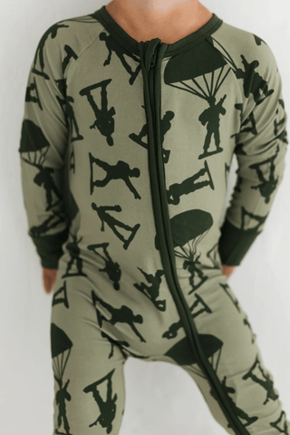 Bamboo Convertible Footie Romper - Army Men In My Jammers Size: 0-3 Months