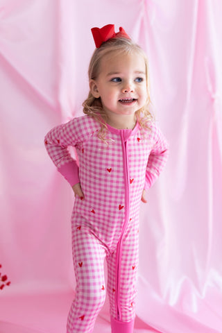 Bamboo Convertible Footie Romper - Be Mine Gingham In My Jammers Size: 0-3 Months