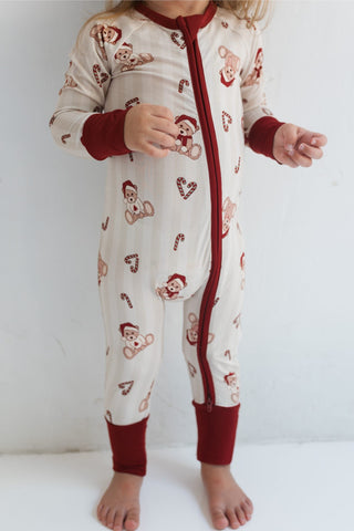 Bamboo Convertible Footie Romper - Bear-y Merry In My Jammers Size: 0-3 Months