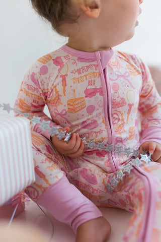 Bamboo Convertible Footie Romper, Purple - Birthday Girl In My Jammers Size: 9-12 Months
