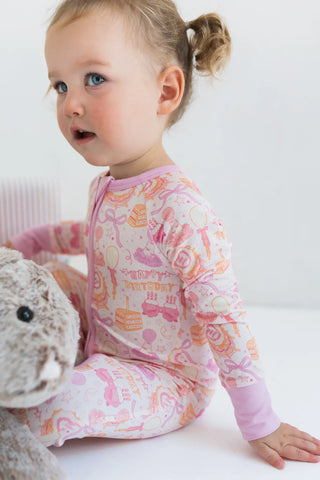 Bamboo Convertible Footie Romper, Purple - Birthday Girl In My Jammers Size: 9-12 Months