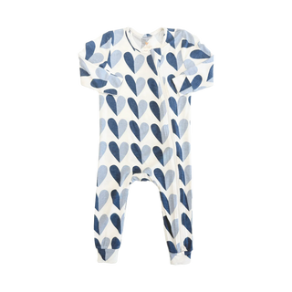 Bamboo Convertible Footie Romper - Blue Half Hearts Pink Chicken Size: 0-3 Months