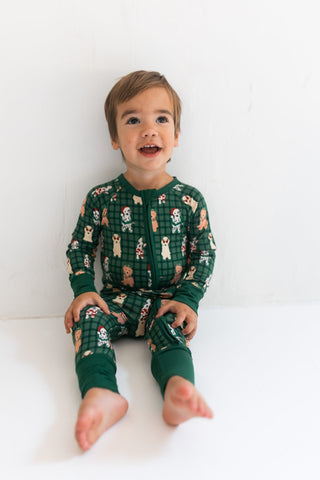 Bamboo Convertible Footie Romper - Christmas Pups In My Jammers Size: 0-3 Months
